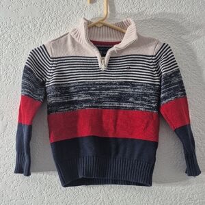 Tommy Hilfiger Children's Small Striped Zip-Up Sweater - Red, Navy, Cream